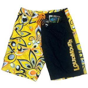 NWT Loudmouth Golf Shagadelic Broad Shorts‎ Mens 32x11 Yellow Black Cargo Surf